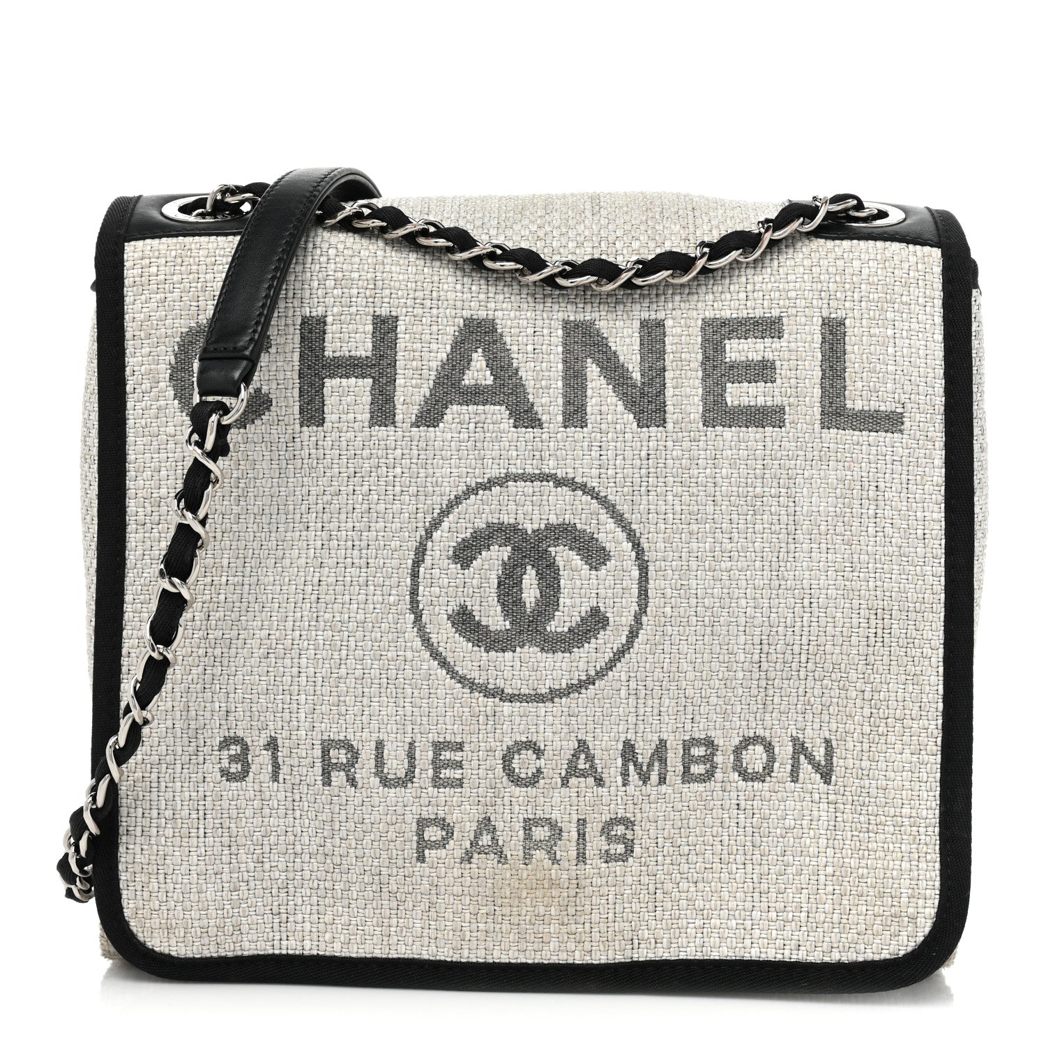 Chanel Woven Straw Raffia Small Deauville Messenger Grey 1 of 13