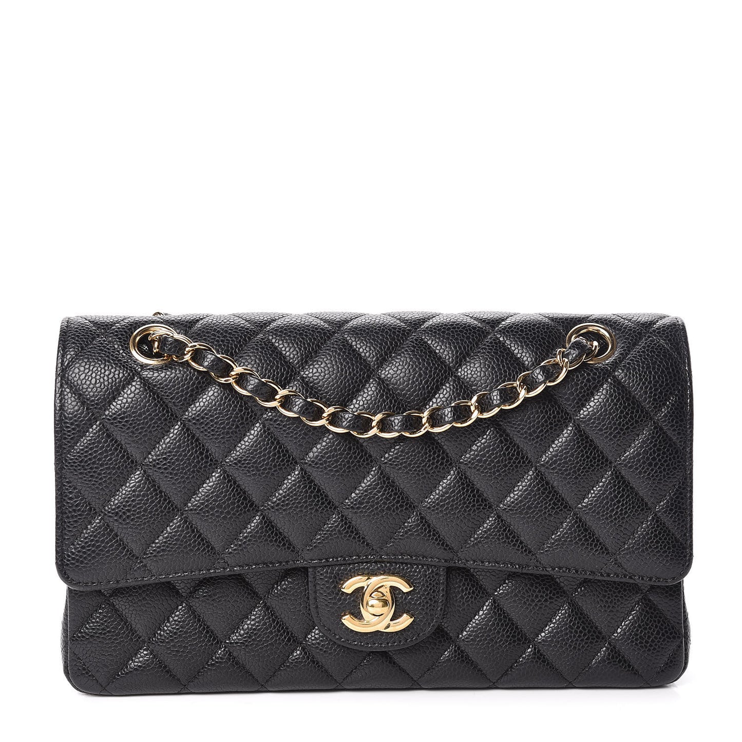 Caviar Quilted Medium Double Flap Black
