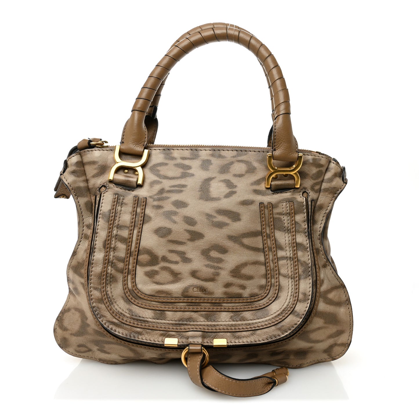 Calfskin Leopard Print Medium Marcie Satchel Brown