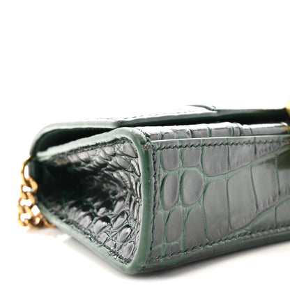 Balenciaga Shiny Calfskin Crocodile Embossed Hourglass Chain Bag Forest Green 8 of 9