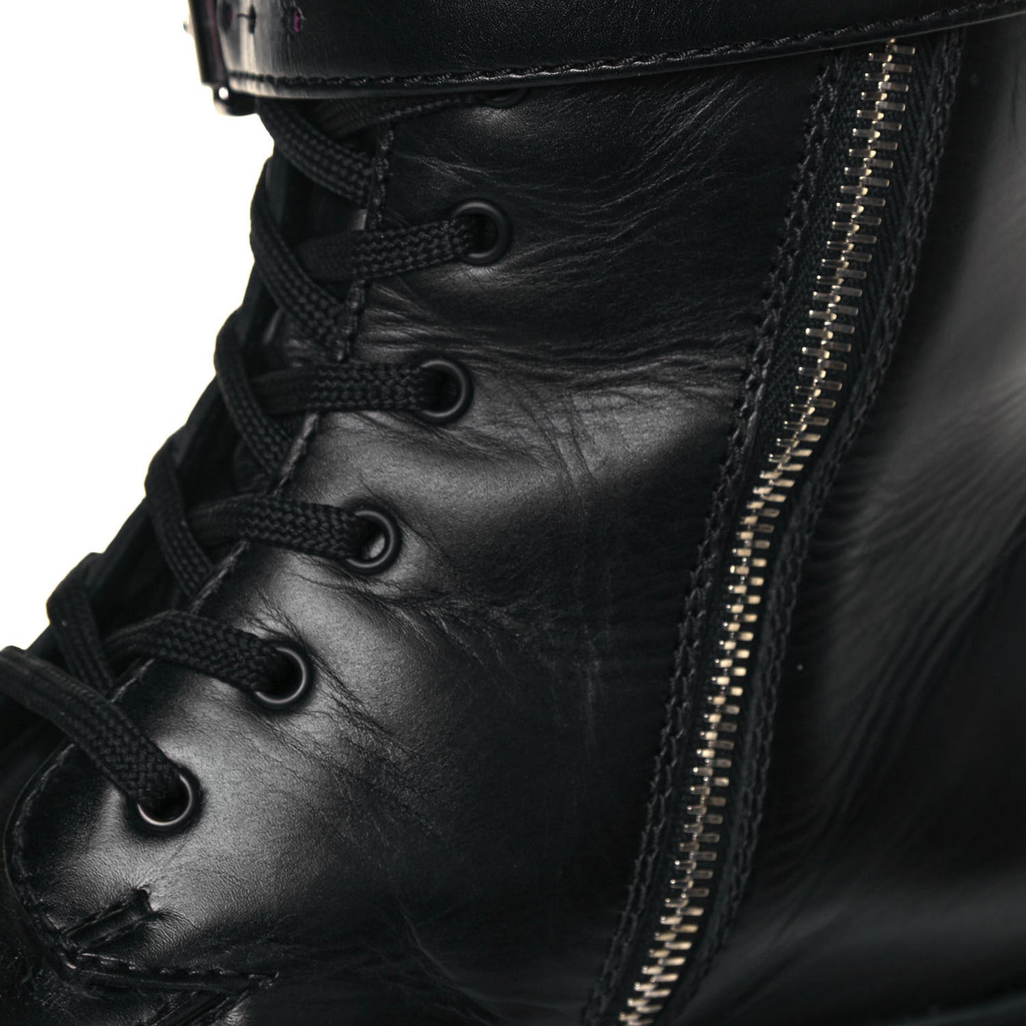 Vitello Lux Nylon Metal Triangle Logo Monolith Pouch Pocket 55mm Tall Combat Boots 40.5 Black