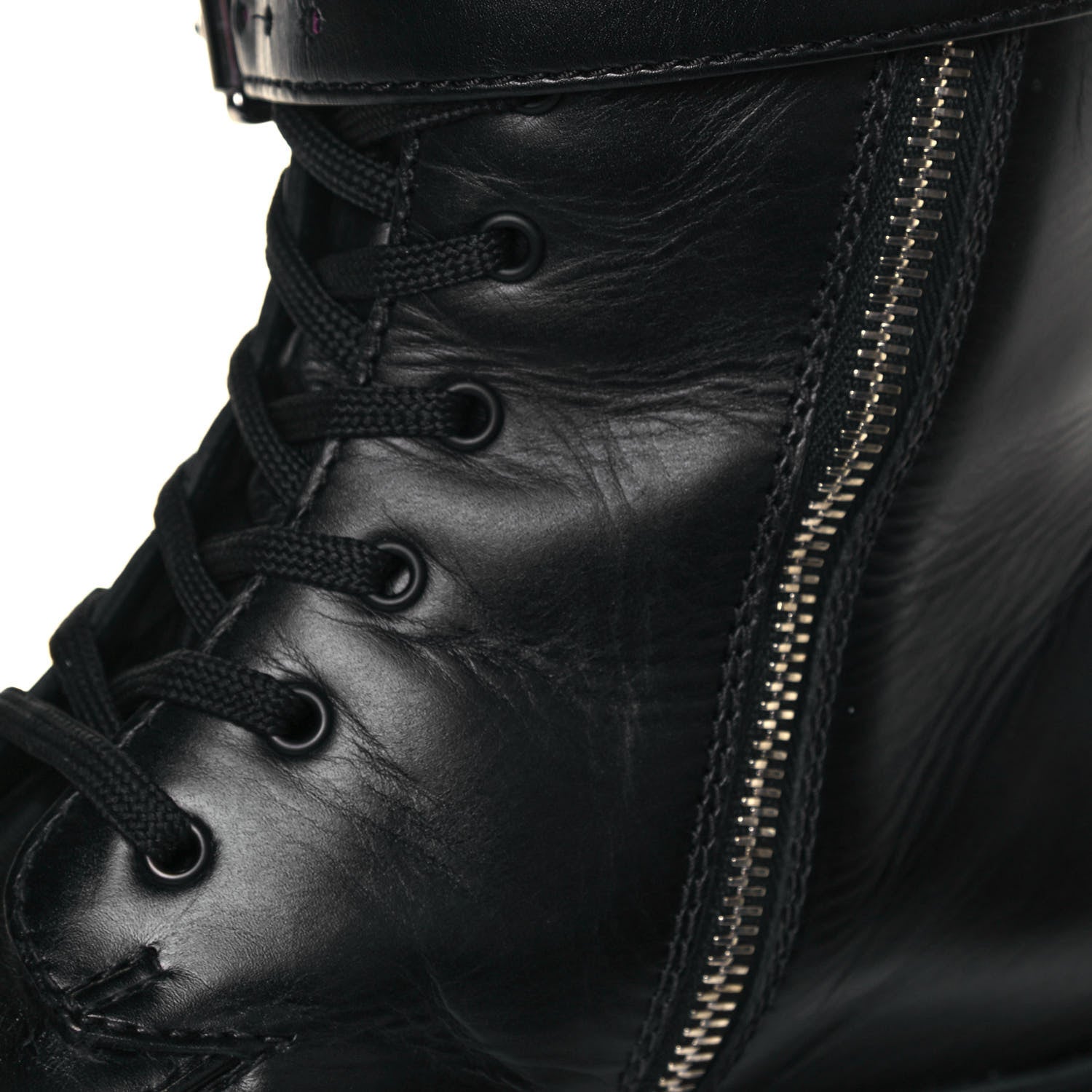 Prada Vitello Lux Nylon Metal Triangle Logo Monolith Pouch Pocket 55mm Tall Combat Boots 40.5 Black 8 of 10