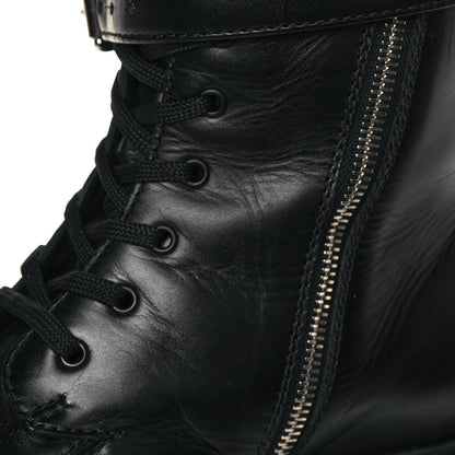 Prada Vitello Lux Nylon Metal Triangle Logo Monolith Pouch Pocket 55mm Tall Combat Boots 40.5 Black 8 of 10