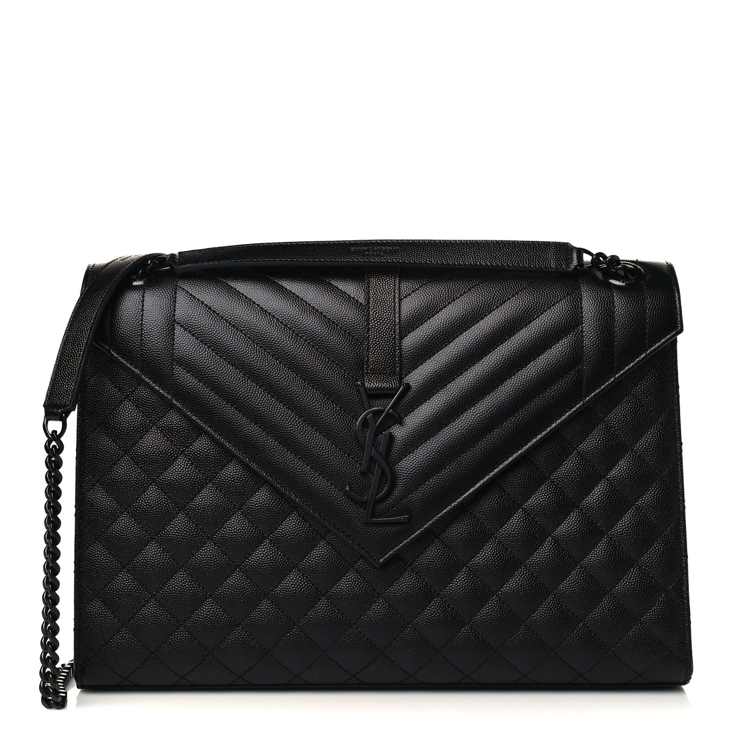 Grain De Poudre Textured Mixed Matelasse Large Triquilt Monogram Monochrome Satchel Black
