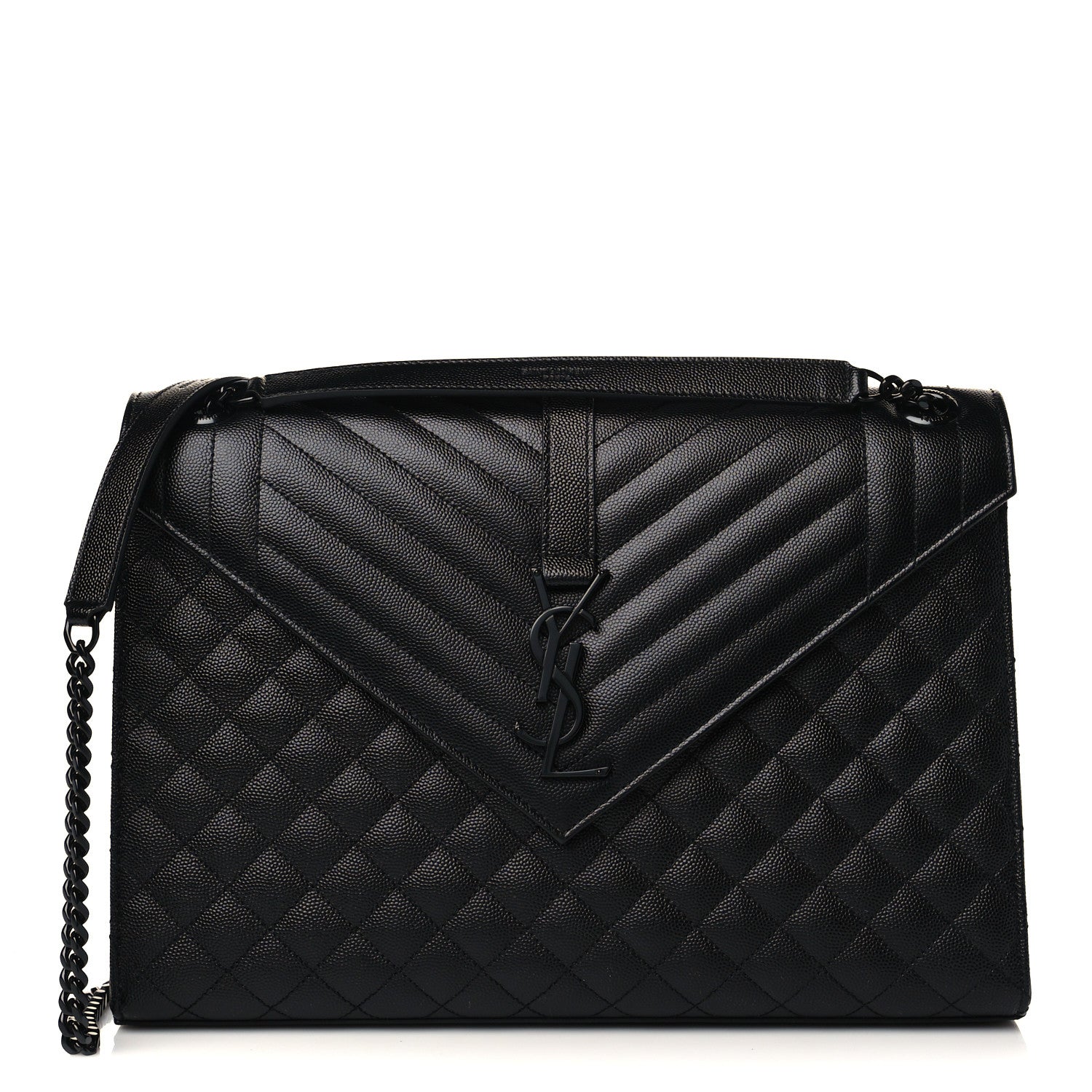 Saint Laurent Grain De Poudre Textured Mixed Matelasse Large Triquilt Monogram Monochrome Satchel Black 1 of 6