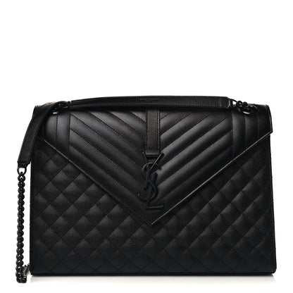 Saint Laurent Grain De Poudre Textured Mixed Matelasse Large Triquilt Monogram Monochrome Satchel Black 1 of 6