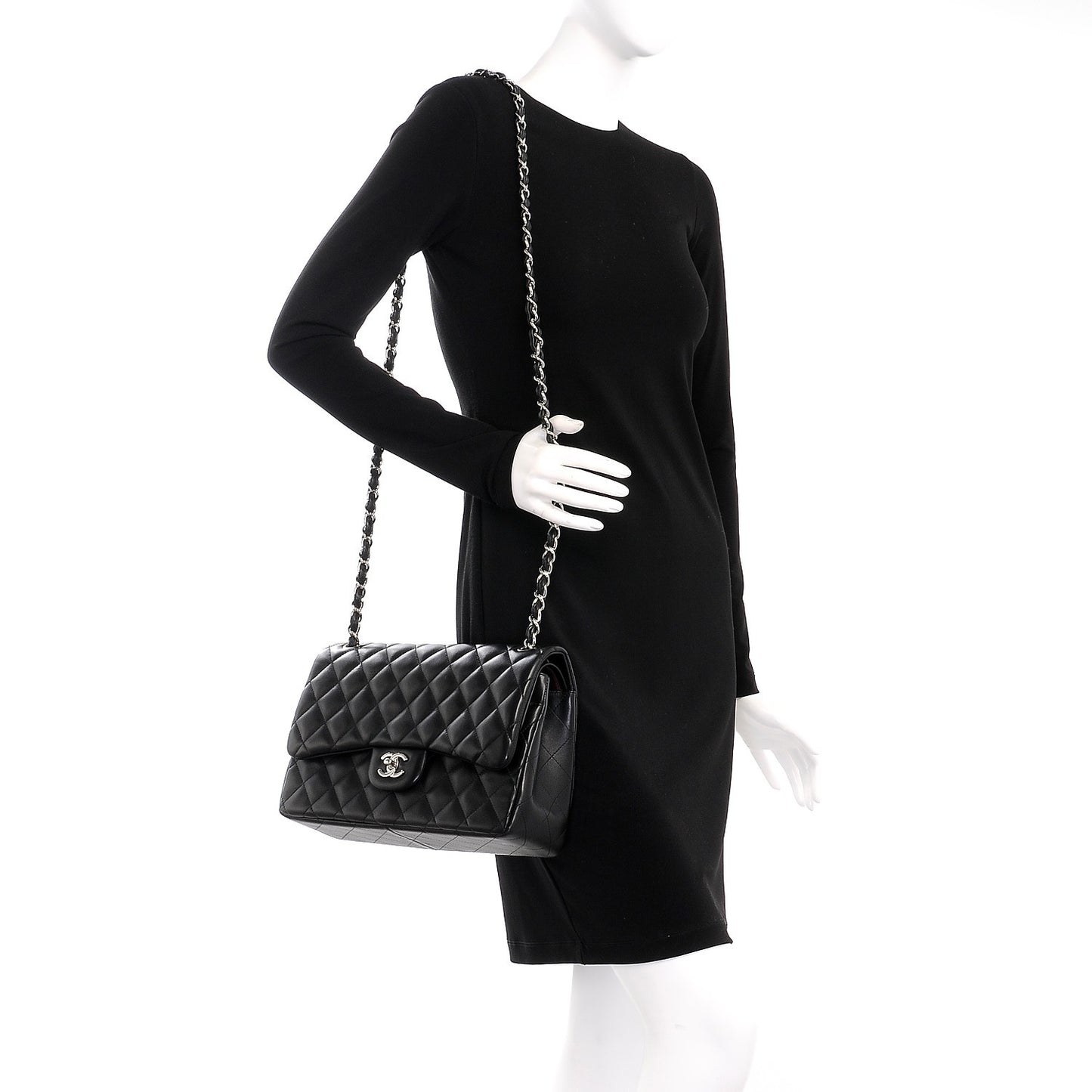 Lambskin Quilted Jumbo Double Flap Black