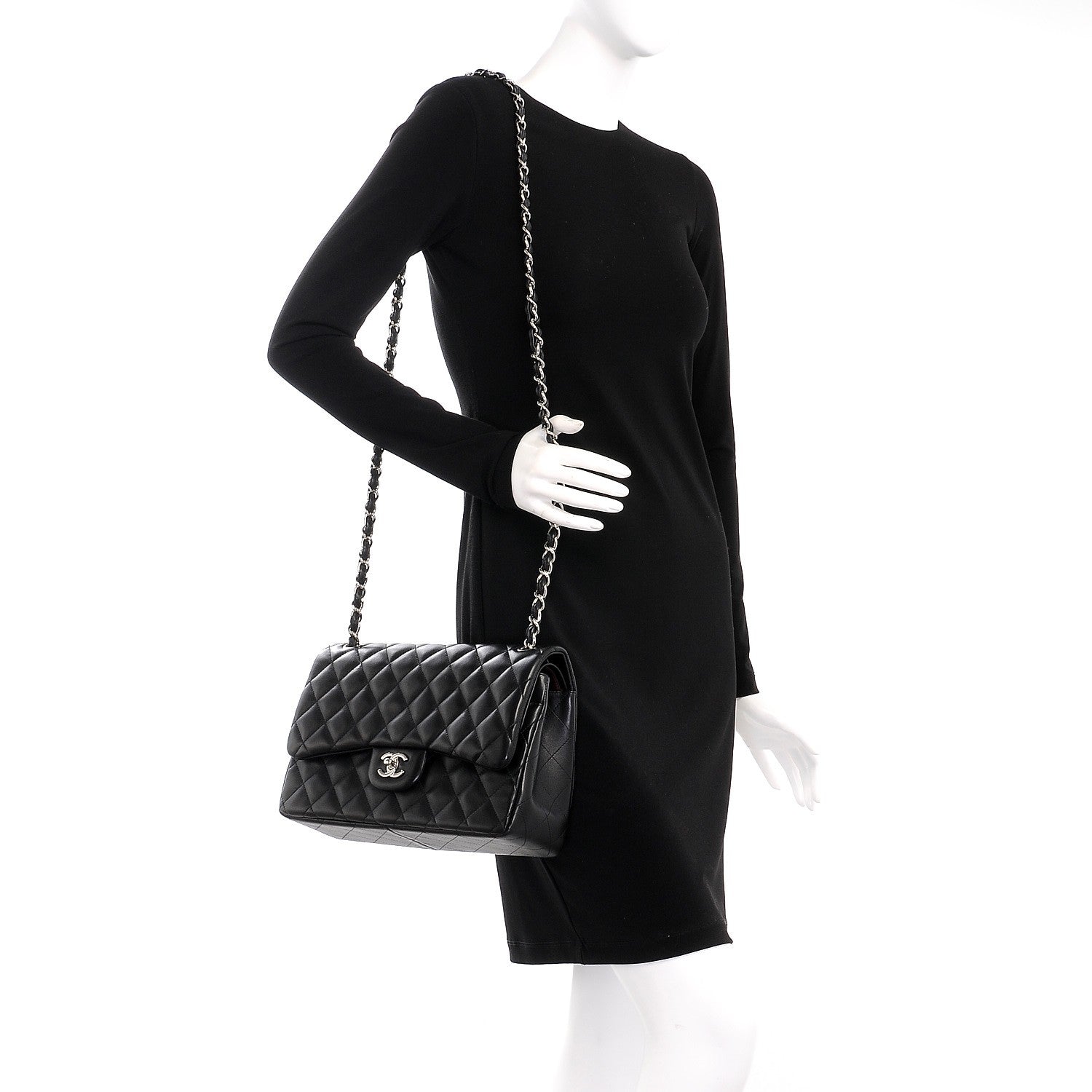 Chanel Lambskin Quilted Jumbo Double Flap Black 2 of 9