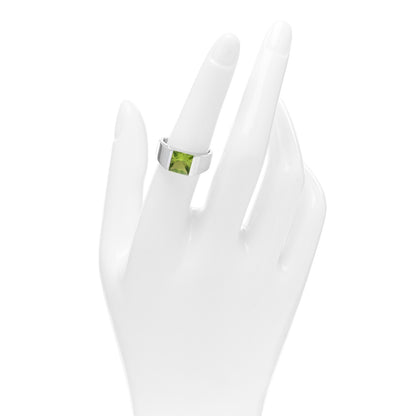 Cartier 18K White Gold Peridot 8mm Tank Ring 54 7 2 of 4