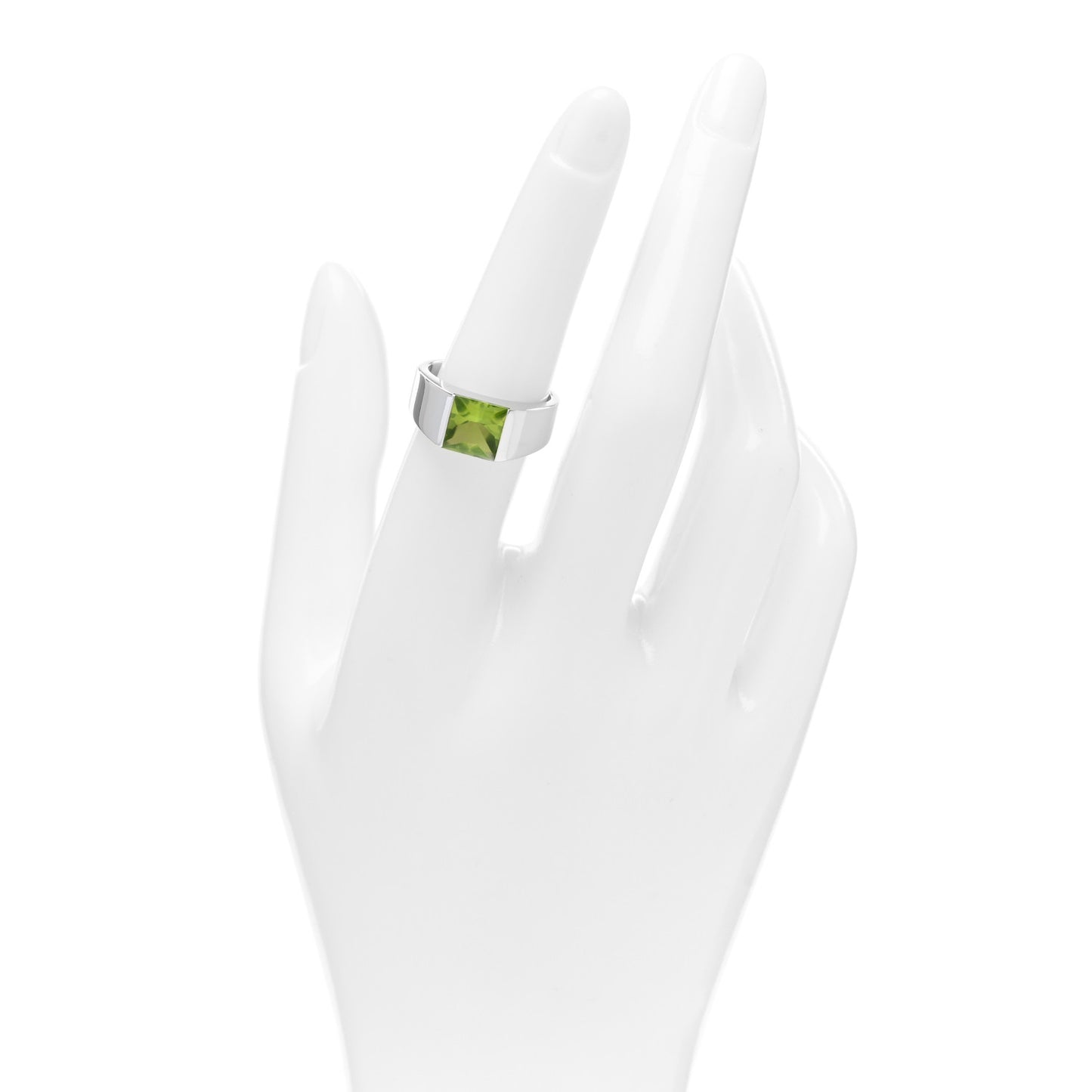 18K White Gold Peridot 8mm Tank Ring 54 7