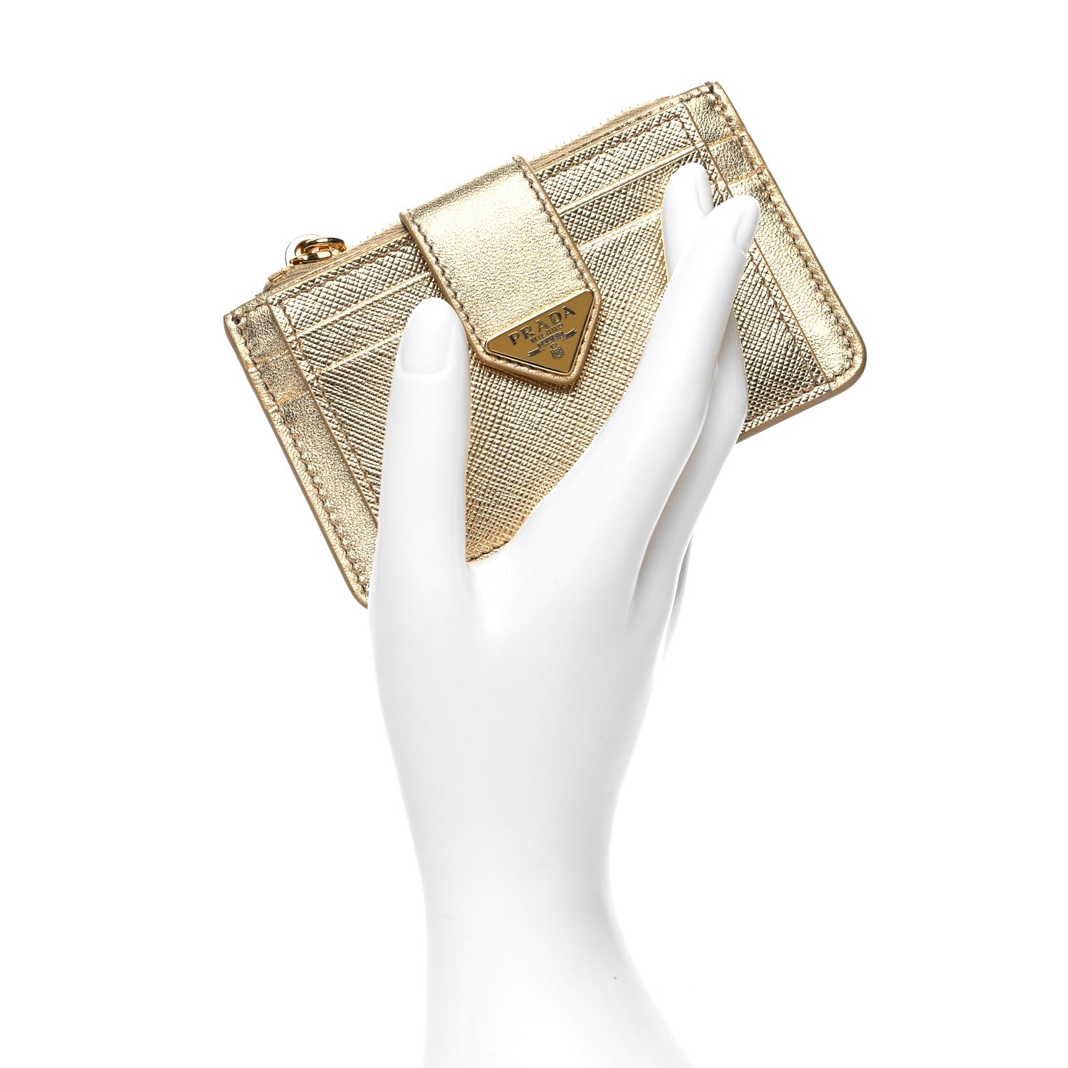 Prada Saffiano Metal Tab Card Case Metallic Gold 2 of 8