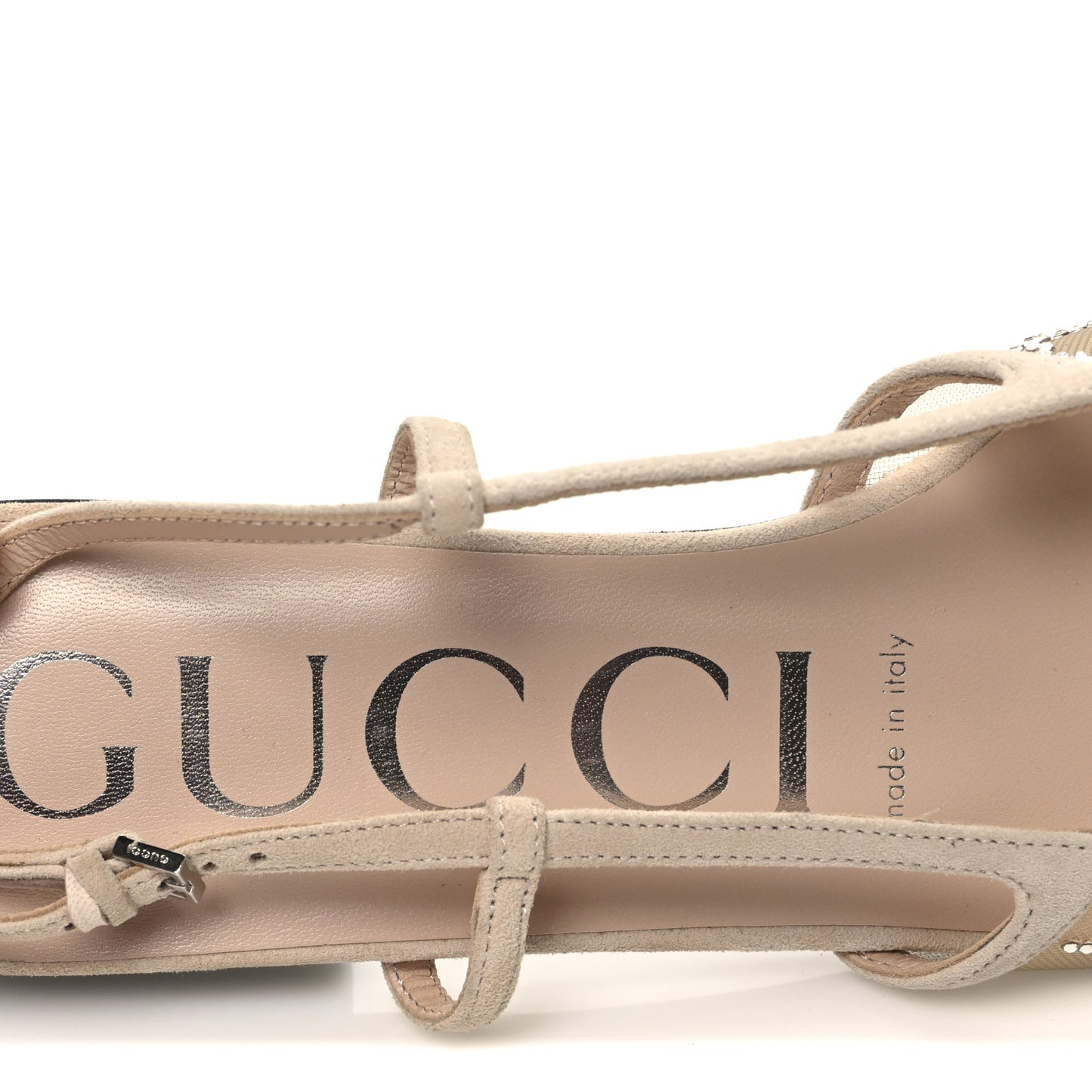 Suede Mesh Crystal GG Monogram Slingback Ballet Flats 37.5 Light Powder Skin Rose