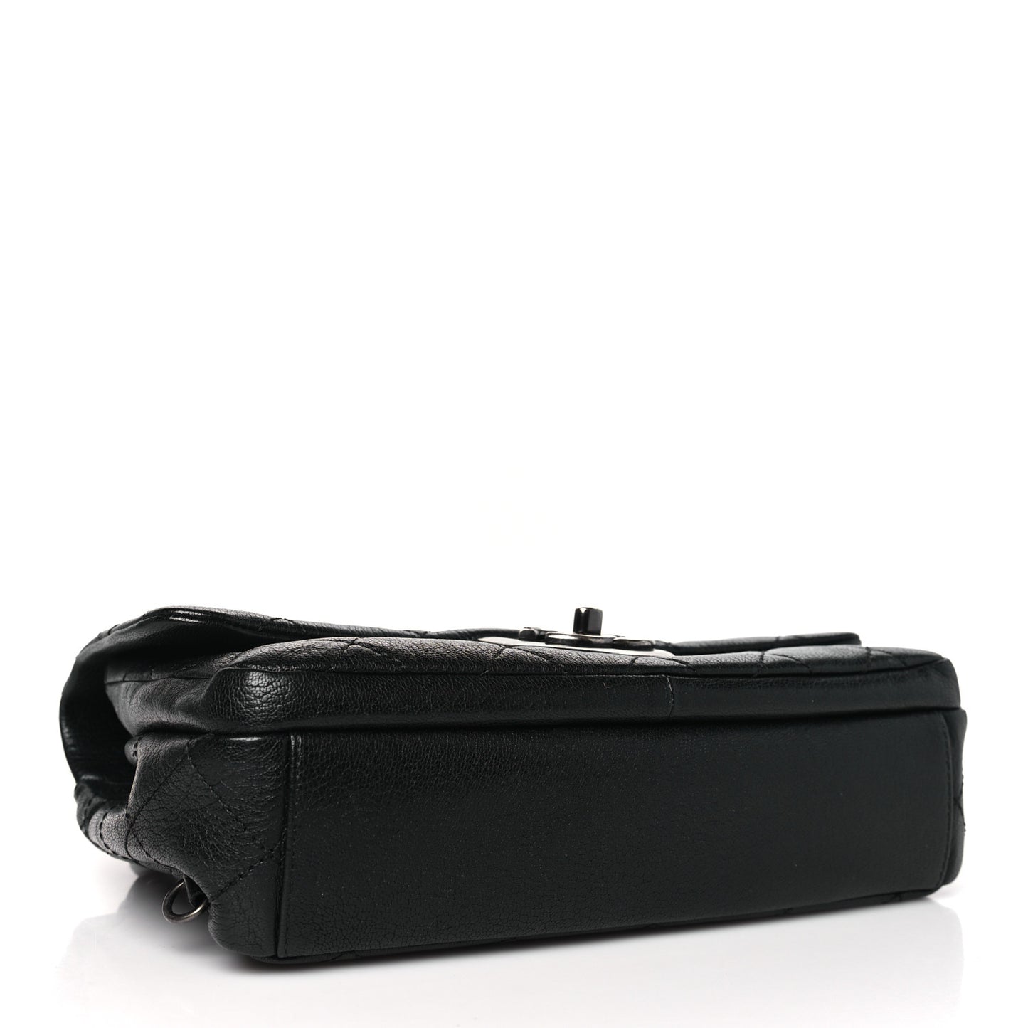 Shiny Goatskin Quilted Small Double Carry Waist Chain Flap Black