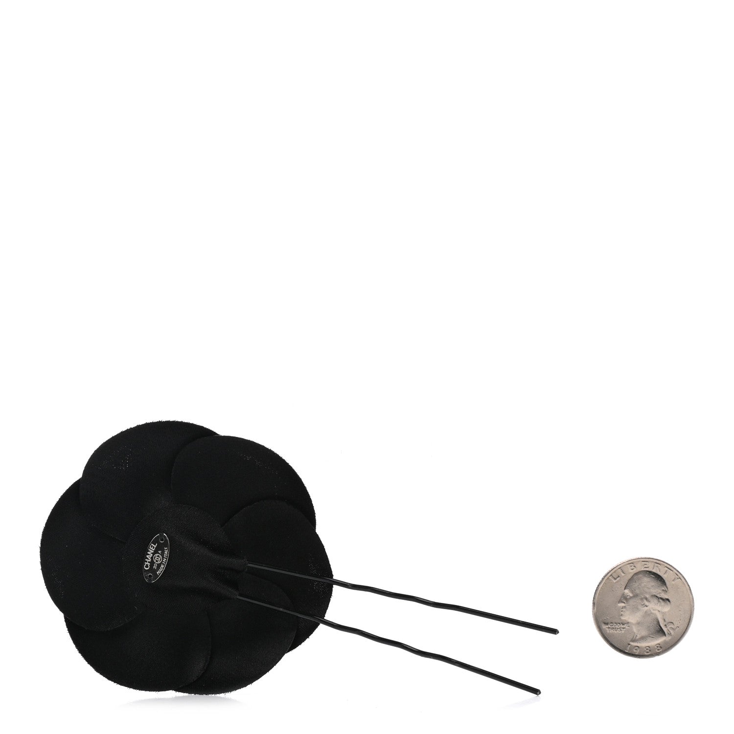 Chanel Satin Camellia Hair Clip Black 2 of 4