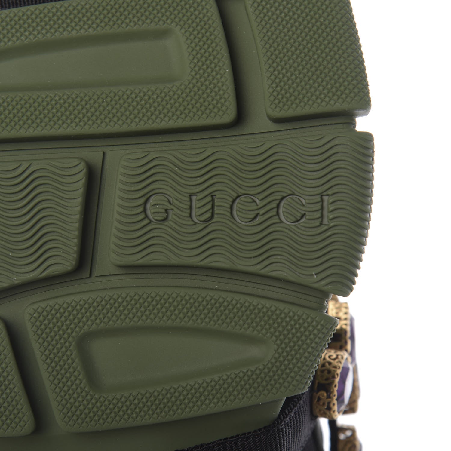 Gucci X SEGA Mesh Suede Calfskin Removable Crystals Flashtrek Sneakers 37 Loess Black Olive Green 7 of 8