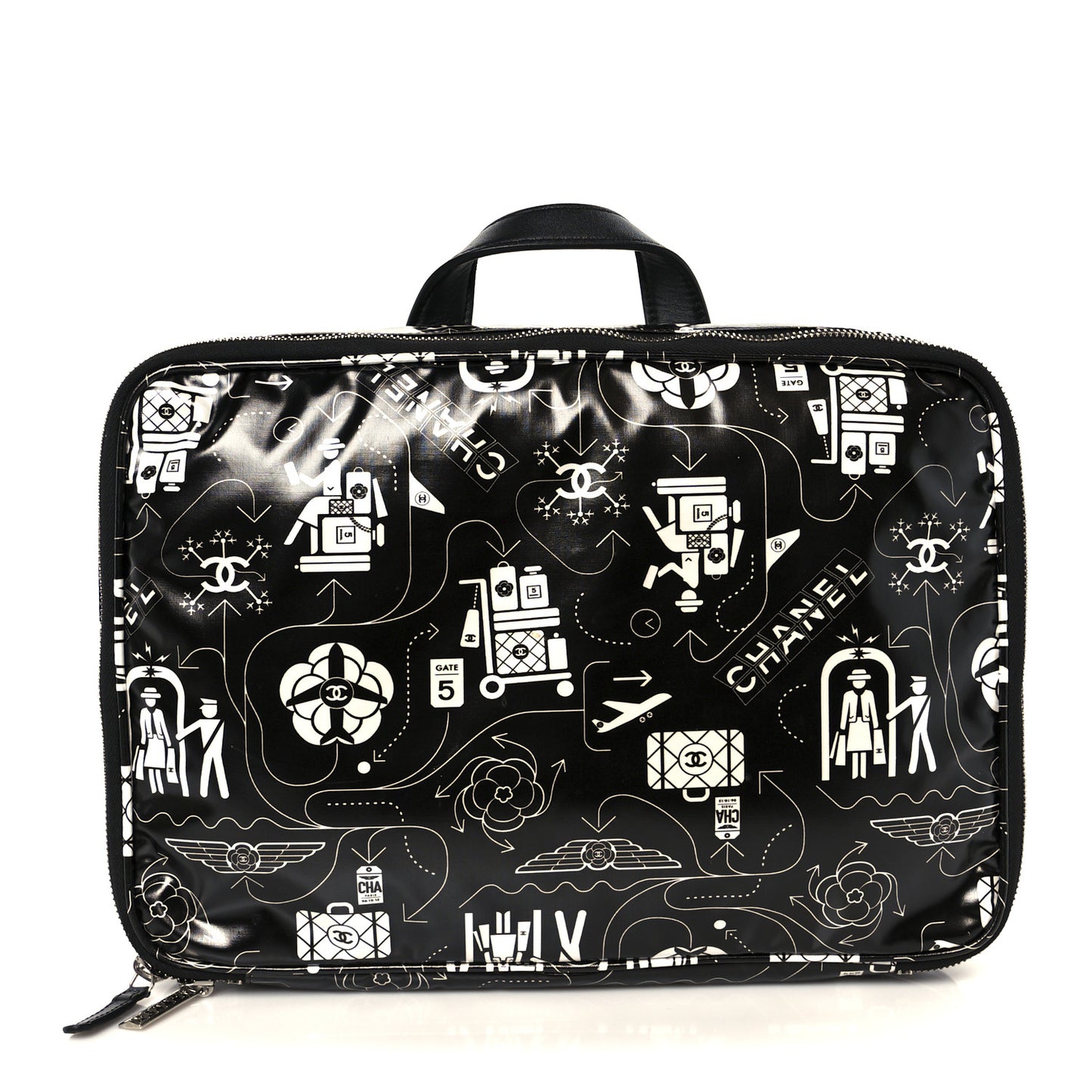 Coated Canvas Airline Large Travel Bag Black White