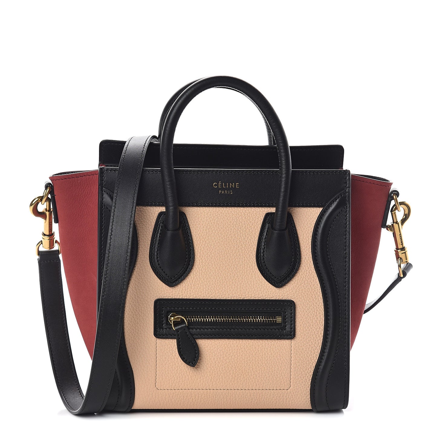 Drummed Calfskin Nubuck Nano Tri-Color Luggage Ruby