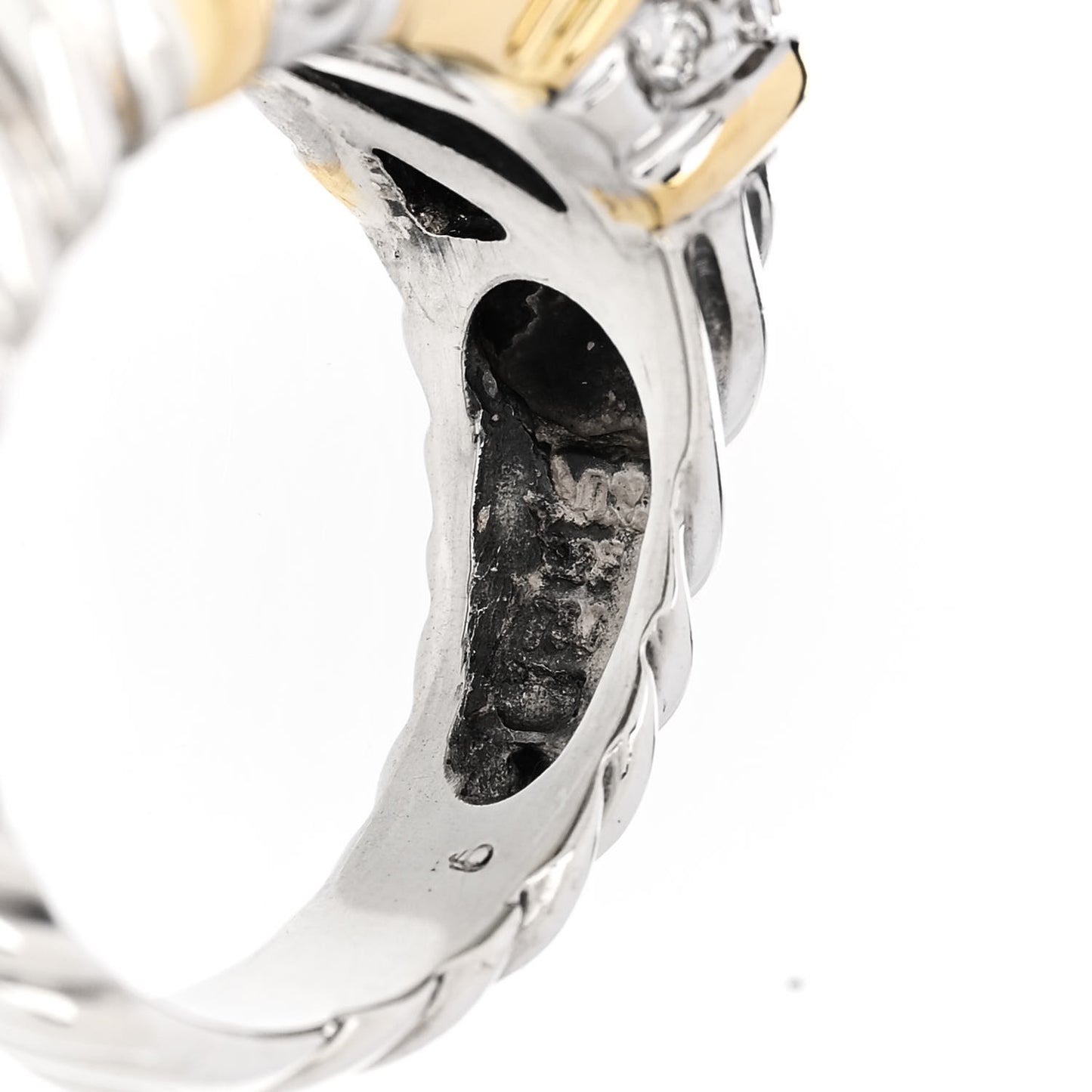 Sterling Silver 18K Yellow Gold Diamond Chalcedony 12mm Cable Capri Ring 53 6.25