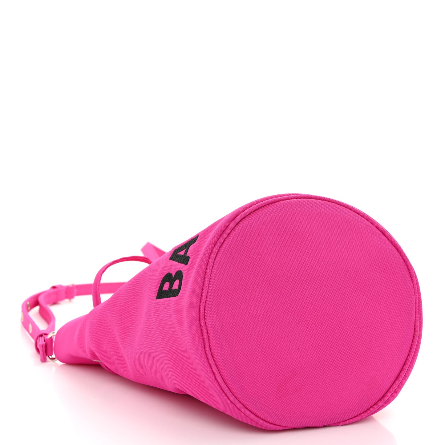 Recycled Sport Nylon Logo Embroidered Wheel Drawstring Bucket Bag XS Fuchsia Black
