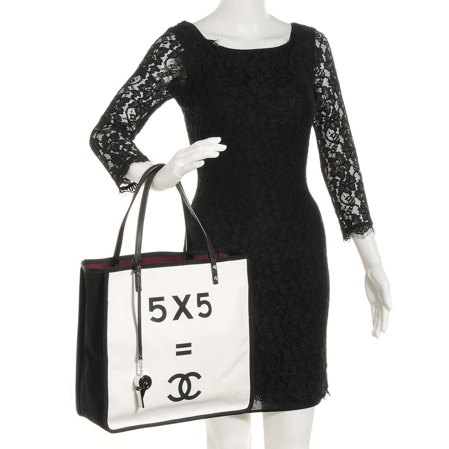 Canvas Calfskin Let's Demonstrate Small Tote White Black