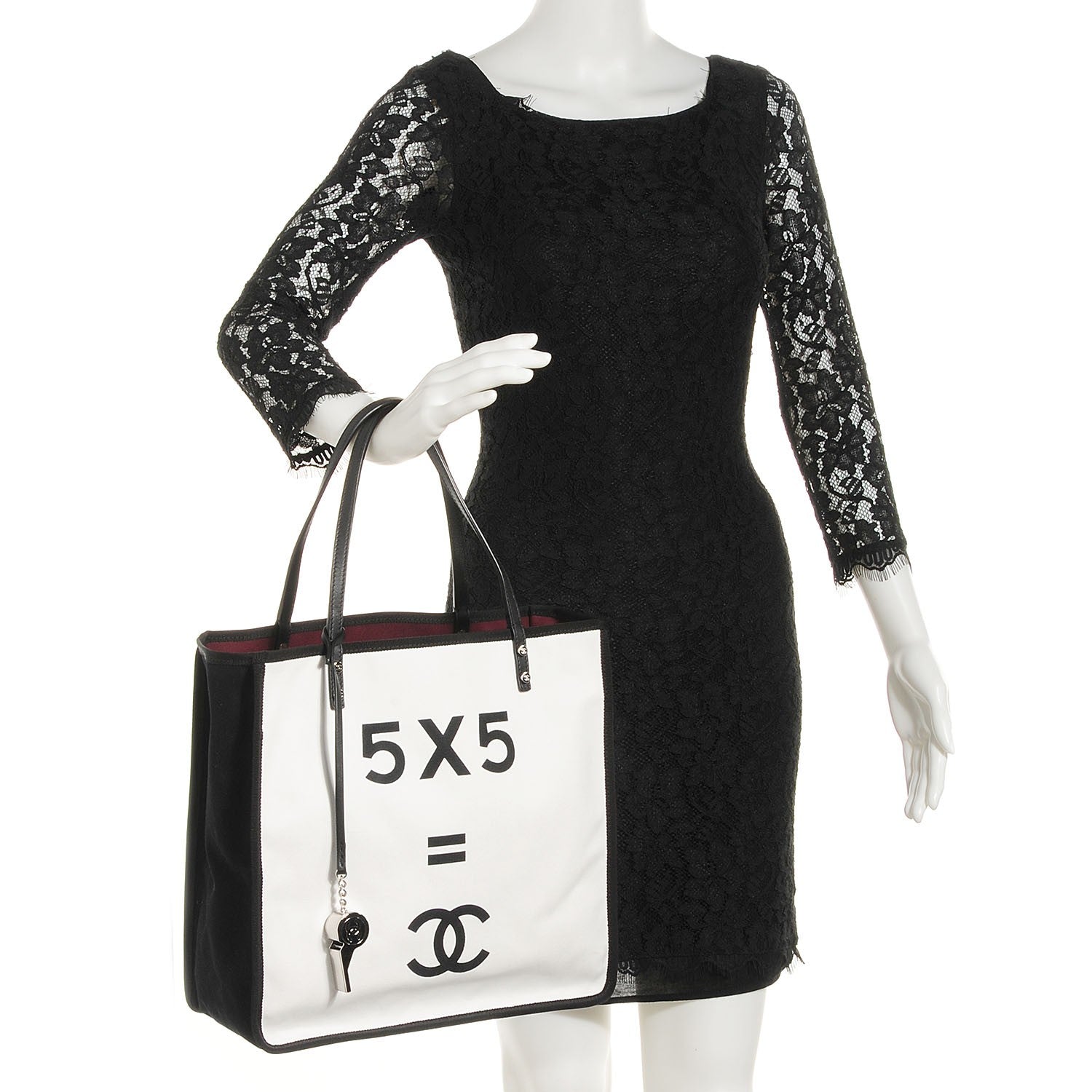 Chanel Canvas Calfskin Let's Demonstrate Small Tote White Black 2 of 6