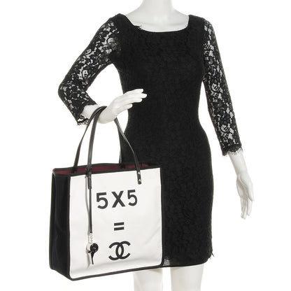 Chanel Canvas Calfskin Let's Demonstrate Small Tote White Black 2 of 6