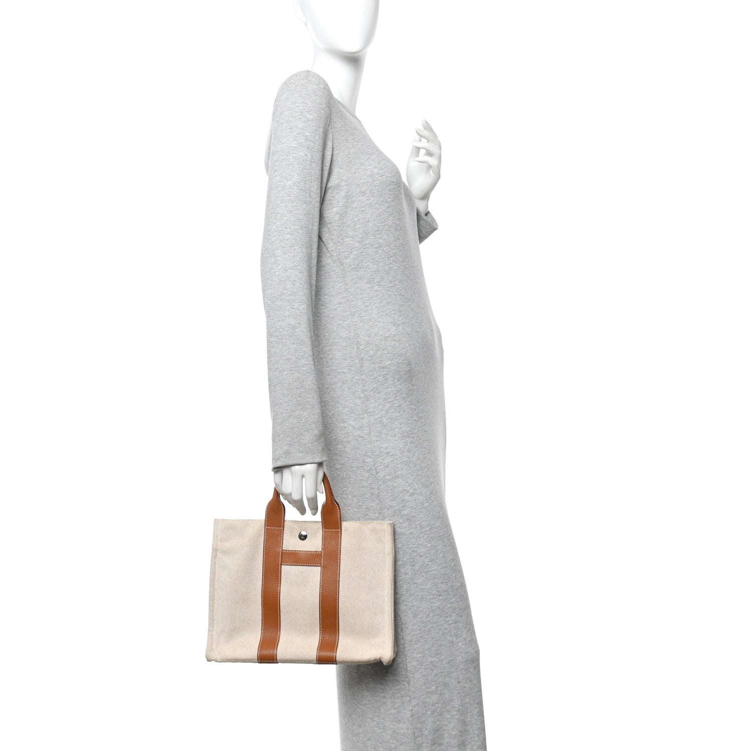 Hermes Toile Taurillon Clemence Sac Harnais Tote PM Beige Gold 2 of 13