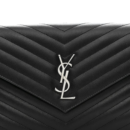 Saint Laurent Grain De Poudre Matelasse Chevron Monogram Envelope Clutch Black 8 of 10