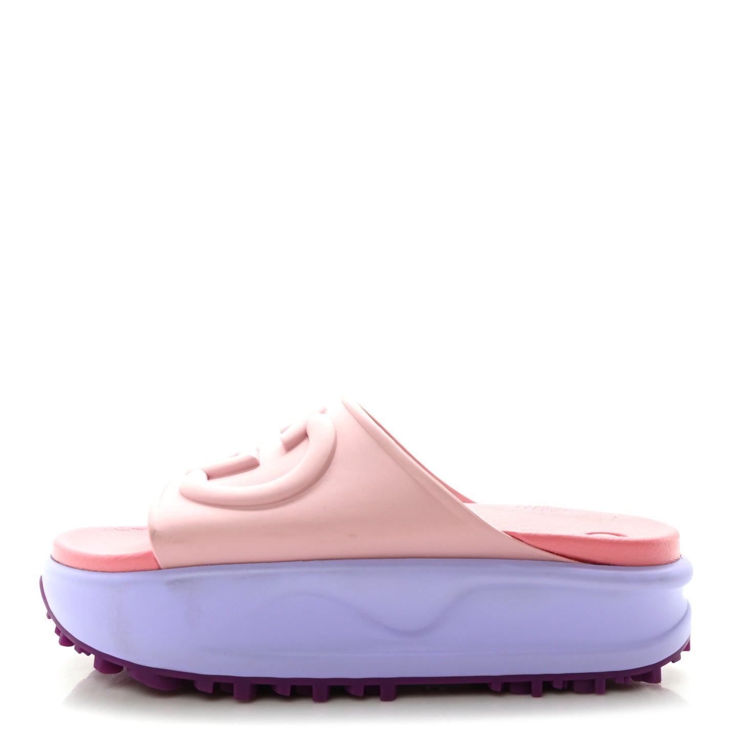 Soft Rubber Womens Interlocking G Platform 42mm Slide Sandals 36 Sugar Pink