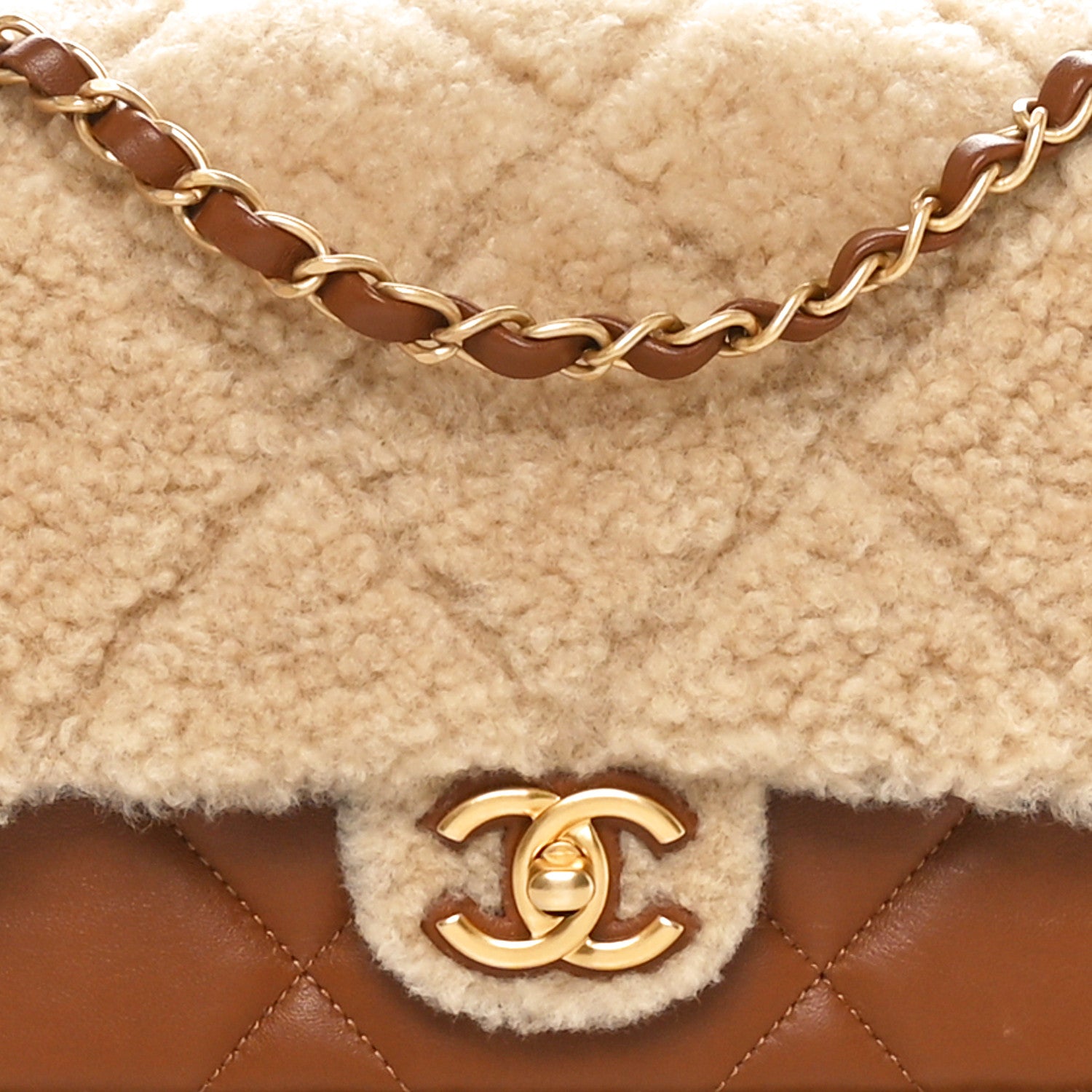 Chanel Shearling Lambskin Quilted Furry Coco Flap Beige Brown 8 of 11