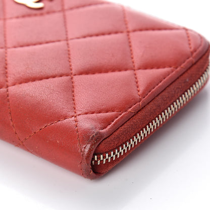 Chanel Lambskin Quilted Small Zip Around Wallet Red 11 of 13