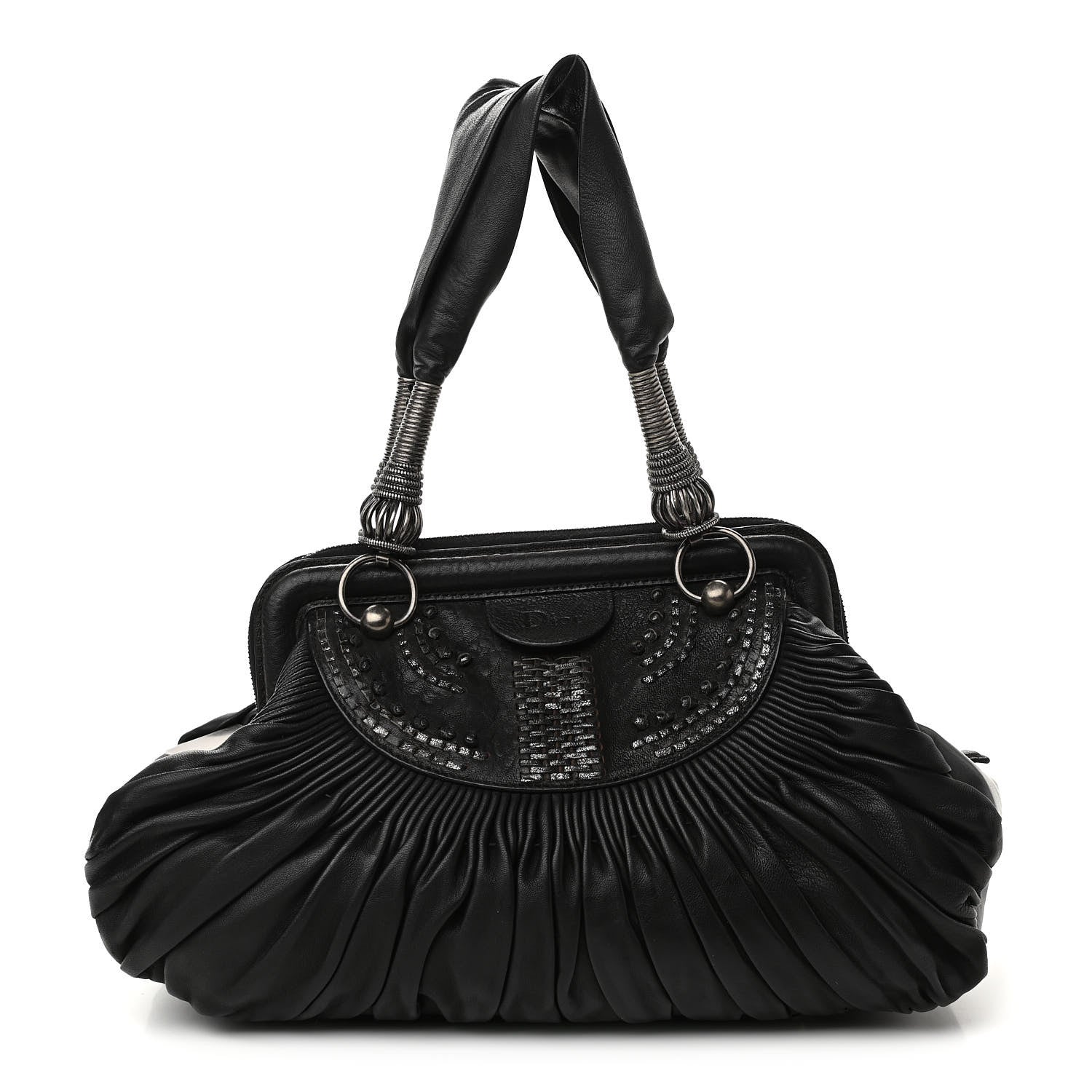Christian Dior Lambskin Plisse Pleated Frame Satchel Black 1 of 10