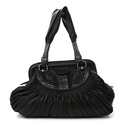 Christian Dior Lambskin Plisse Pleated Frame Satchel Black 1 of 10