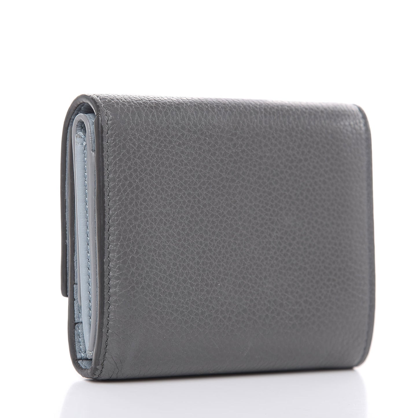 Drummed Calfskin Small Multifunction Folded Wallet Grey