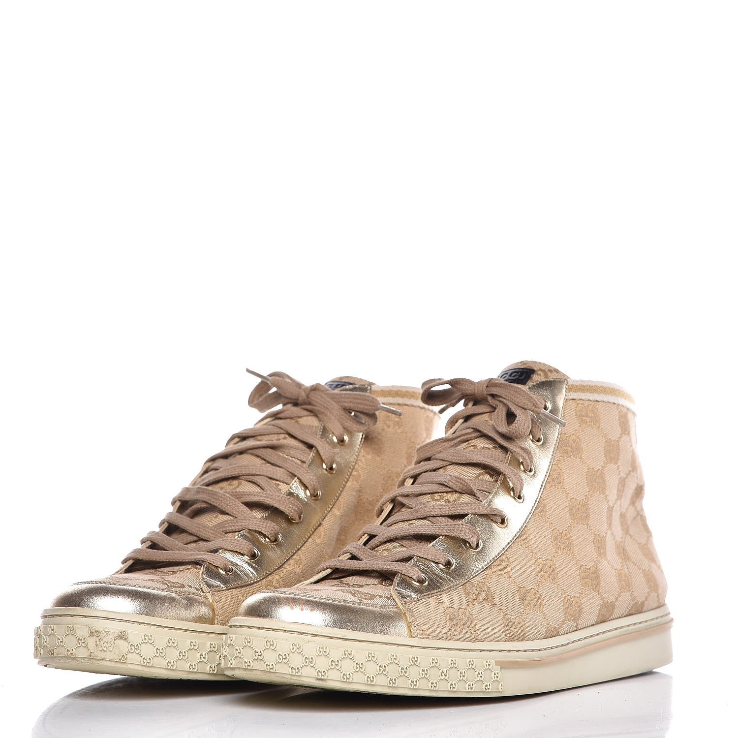 Gucci Monogram High Top Sneakers 39.5 Gold 3 of 14