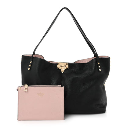 Valentino Garavani Grained Calfskin Rockstud Flip Lock Tote Black Rose Quartz 3 of 10