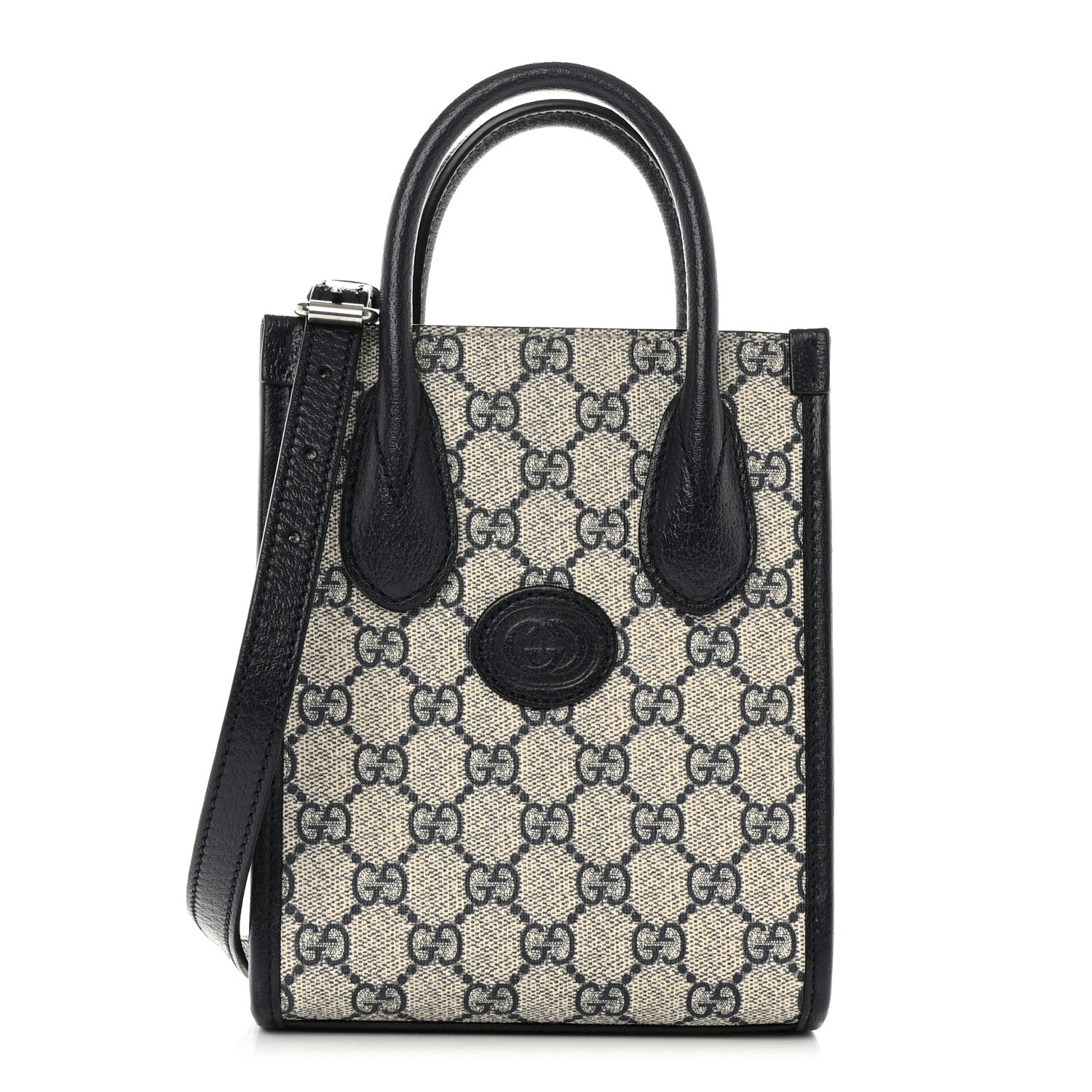 Gucci GG Supreme Monogram Textured Dollar Calfskin Mini Retro Interlocking G Tote Bag Beige Blue 1 of 10
