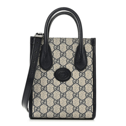 Gucci GG Supreme Monogram Textured Dollar Calfskin Mini Retro Interlocking G Tote Bag Beige Blue 1 of 10
