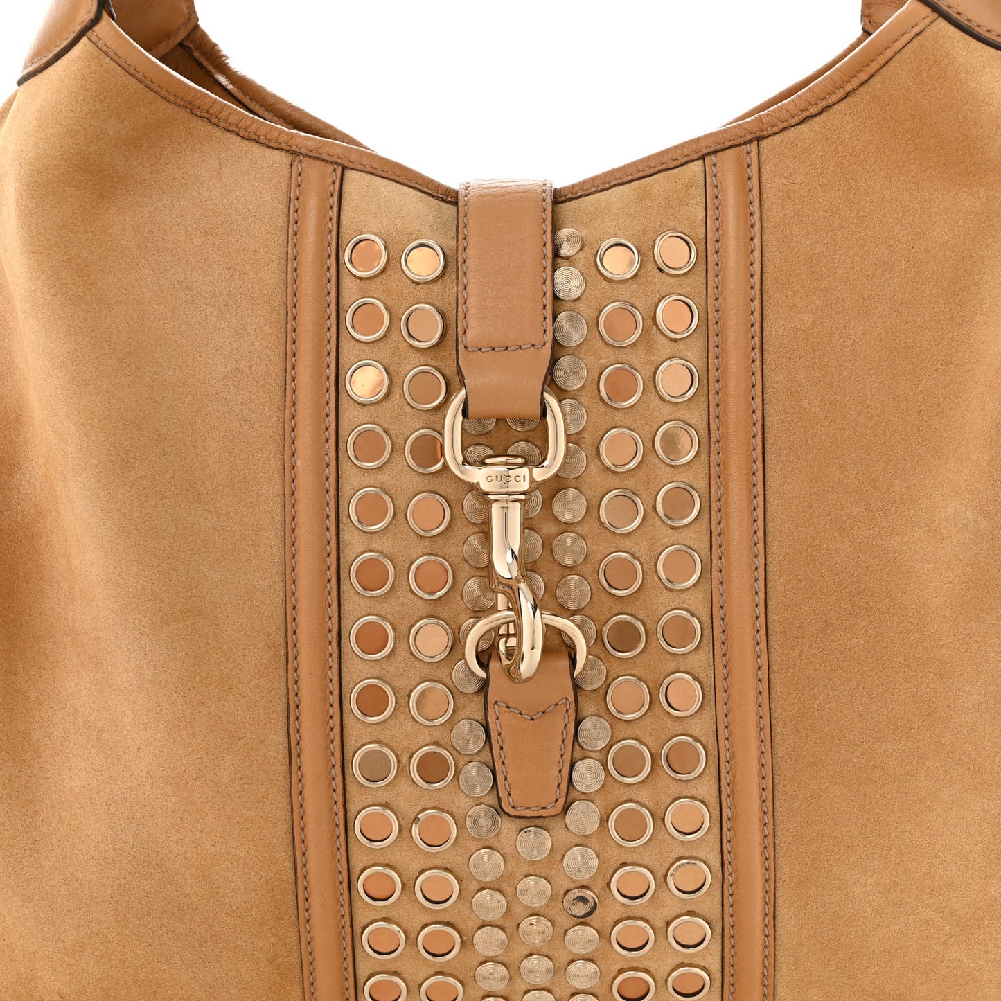 Suede Studded Large Jackie Shoulder Bag Light Brown