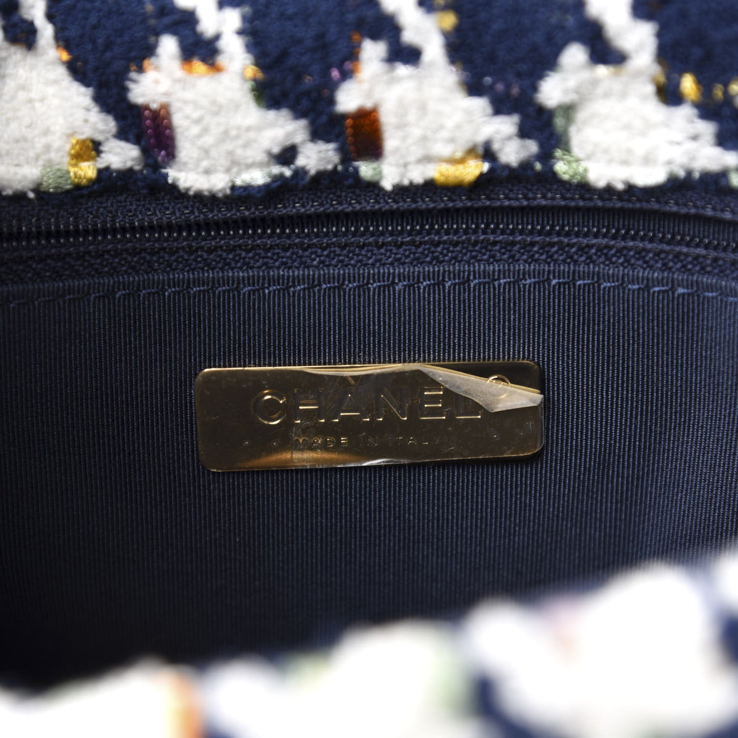 Tweed Quilted Medium 19 Flap Ecru Navy Blue Multicolor