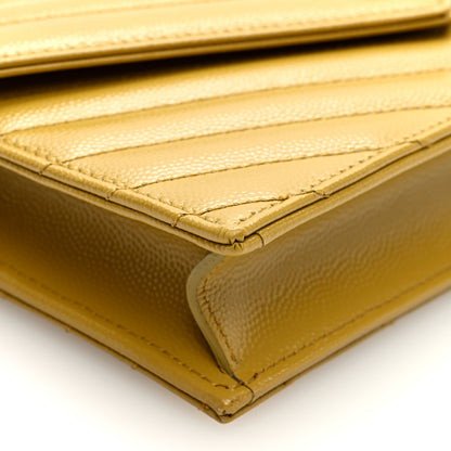 Saint Laurent Grain De Poudre Matelasse Chevron Monogram Envelope Chain Wallet Saffran 8 of 9