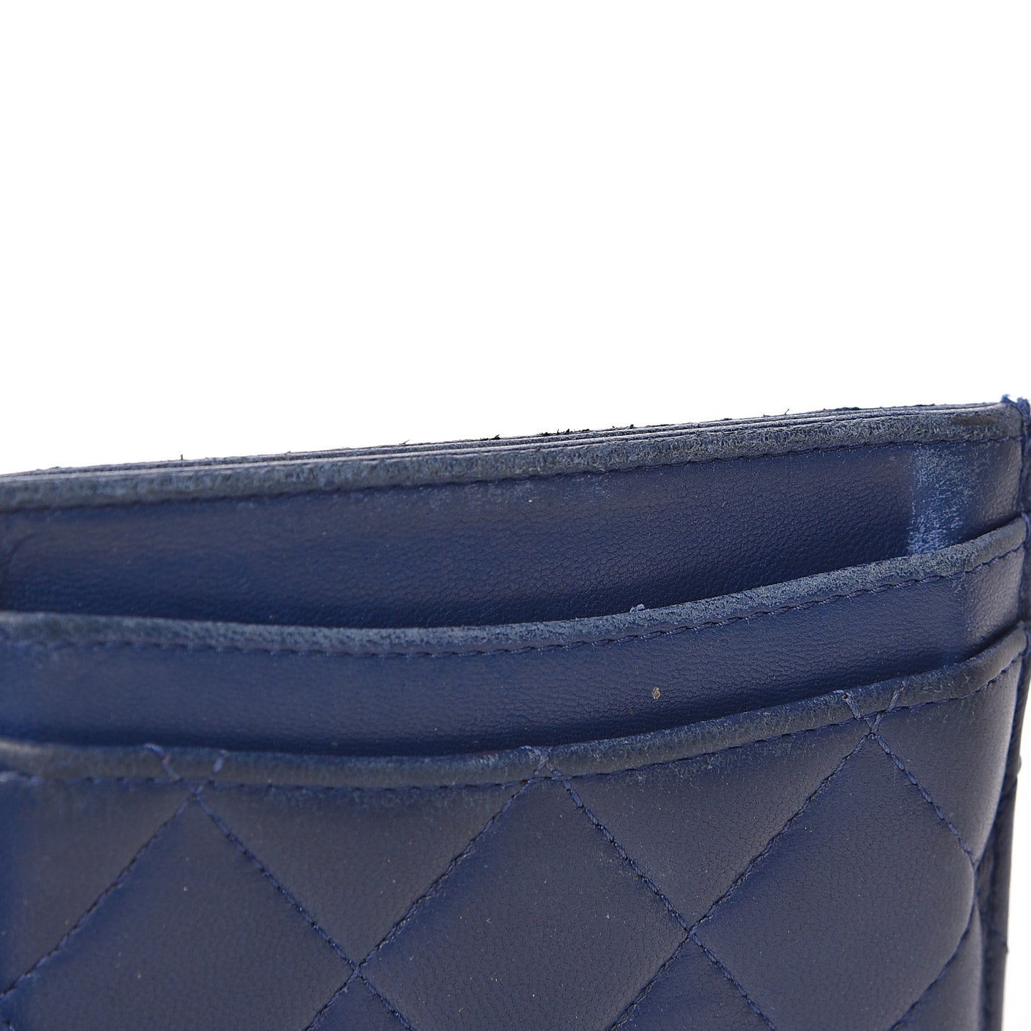 Lambskin Quilted Card Holder Navy Blue