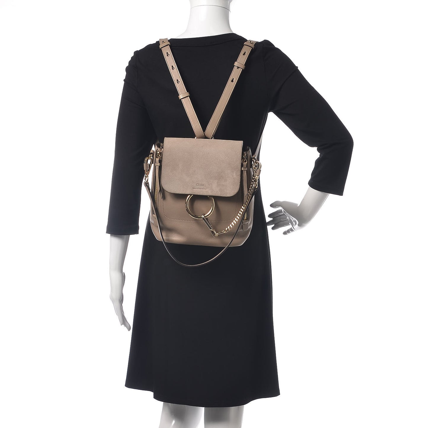 Suede Calfskin Small Faye Backpack Motty Grey