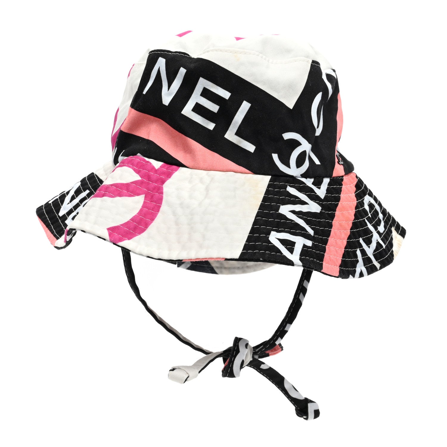 Chanel Cotton Logo Cloche Hat S Ecru Black Pink 3 of 11
