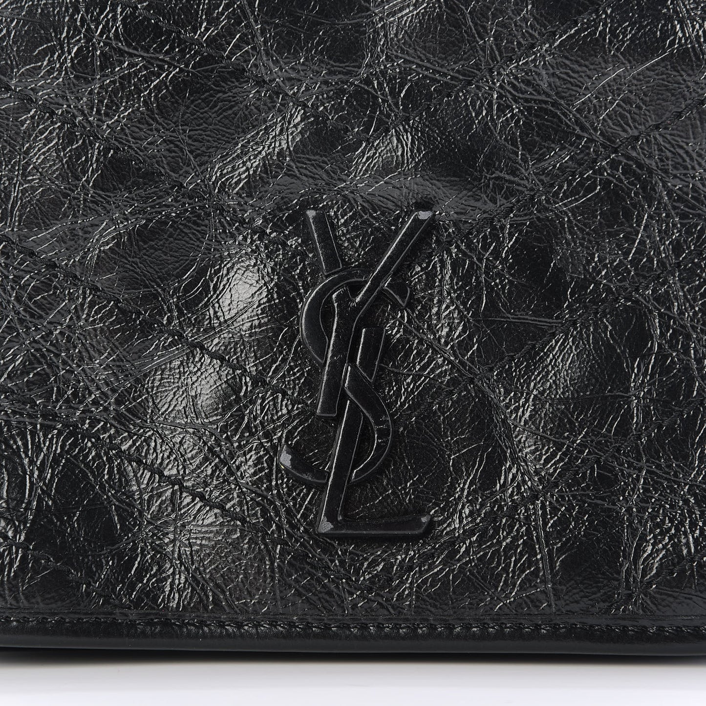 Crinkled Calfskin Matelasse Monogram Niki Chain Wallet Black