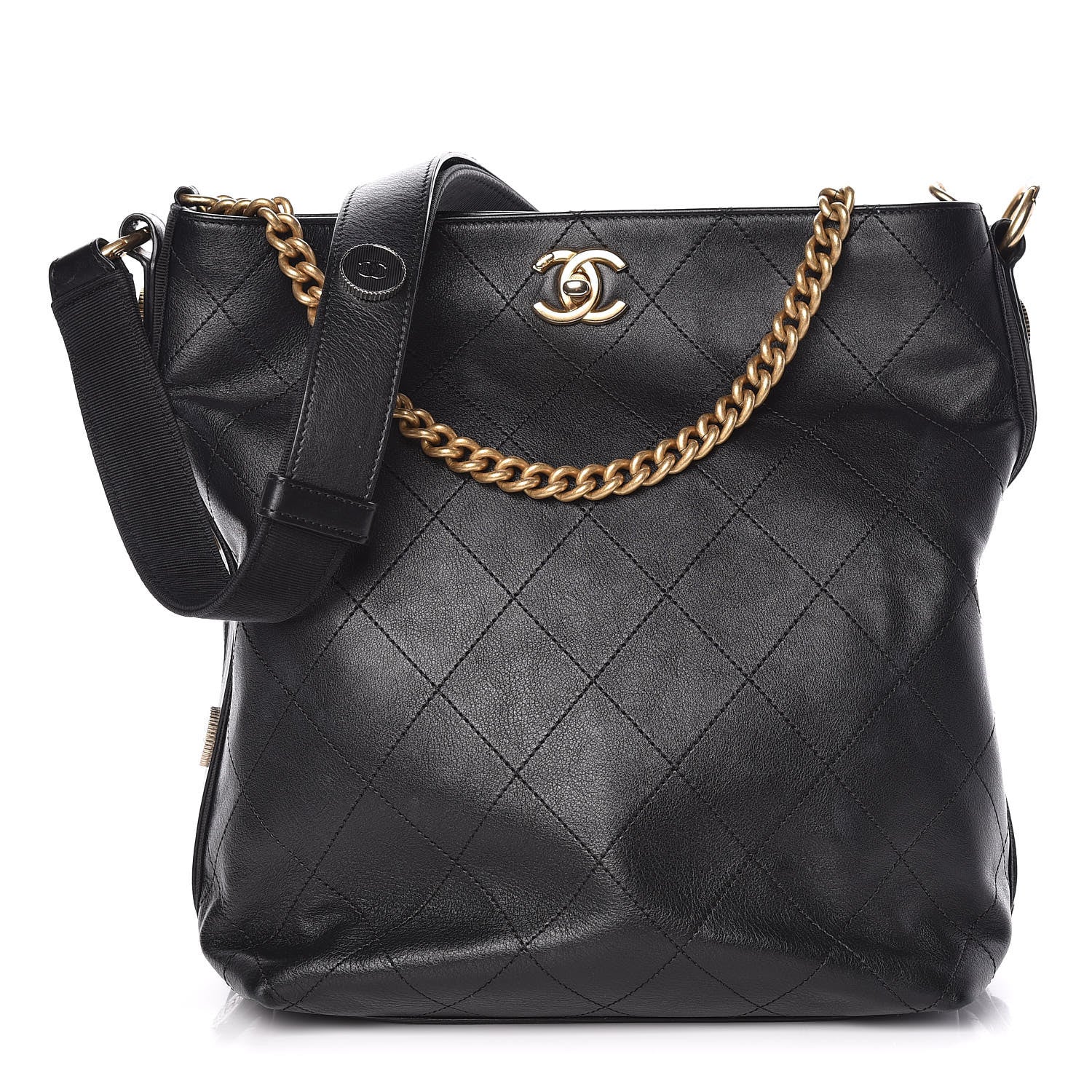 Chanel Calfskin Stitched Large Button Up Hobo Black 1 of 12