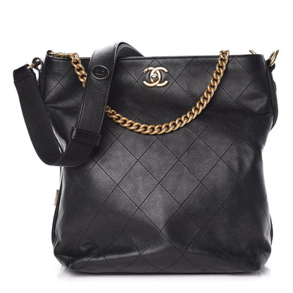 Chanel Calfskin Stitched Large Button Up Hobo Black 1 of 12
