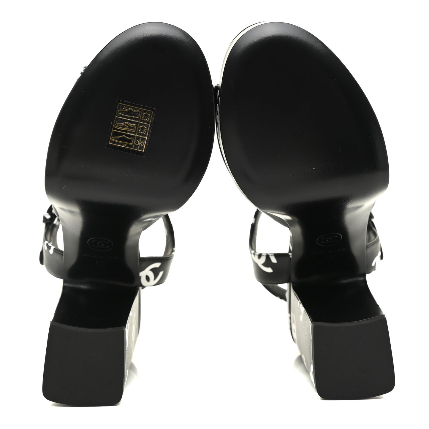 Printed Lambskin CC Platform Sandals 35 Black White