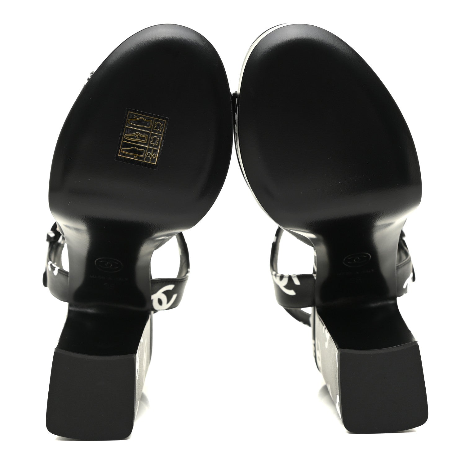 Chanel Printed Lambskin CC Platform Sandals 35 Black White 5 of 9