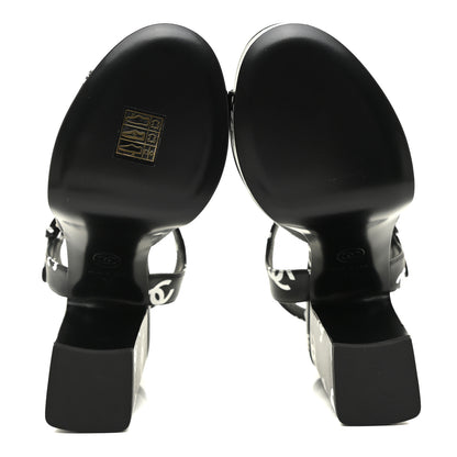Chanel Printed Lambskin CC Platform Sandals 35 Black White 5 of 9